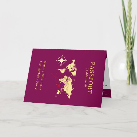 Paspoort naar volwassenheid meisjes 21e verjaardag aankondiging (Voorkant)