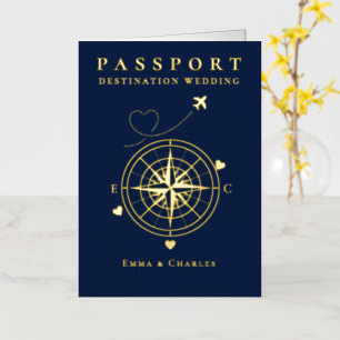 Paspoort Navy Blauwe Gouden Trouw Save The Date Folie Feestdagenkaart