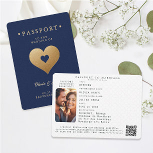 Paspoort Navy Faux Gold Hearts Destination Wedding Kaart