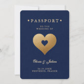 Paspoort Navy Faux Gold Hearts Destination Wedding Kaart (Voorkant)