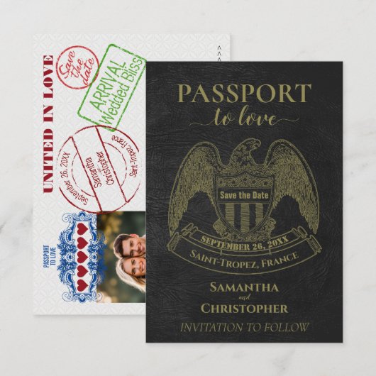 Paspoort om te houden van leuke bestemming bruilof save the date (Voorkant / Achterkant)