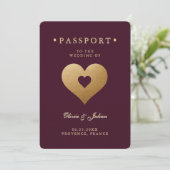 Paspoort Red Faux Gold Hearts Destination Wedding Kaart (Staand voorkant)