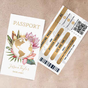 Paspoort Reisbureau Wereldkaart Boarding Pass Visitekaartje