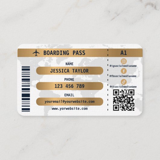 Paspoort Reisbureau Wereldkaart Boarding Pass Visitekaartje (Achterkant)
