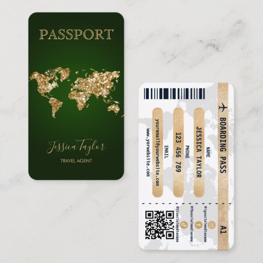Paspoort Reizen Make-up Wereldkaart Boarding Pass Visitekaartje (Voorkant / Achterkant)