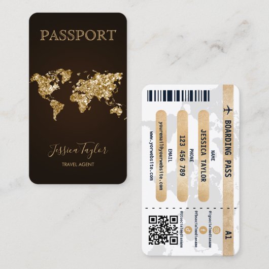 Paspoort Reizen Make-up Wereldkaart Boarding Pass Visitekaartje (Voorkant / Achterkant)