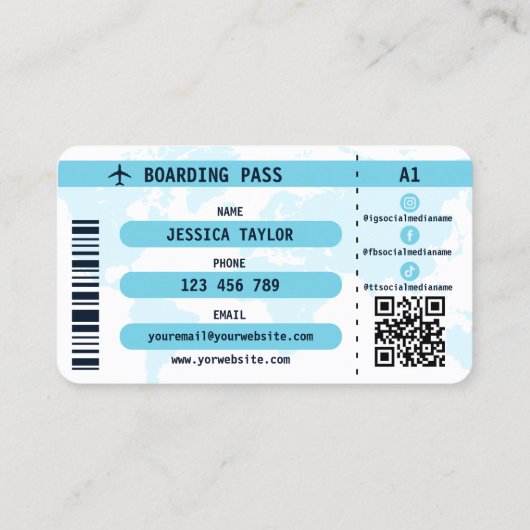 Paspoort Reizen Make-up Wereldkaart Boarding Pass Visitekaartje (Achterkant)