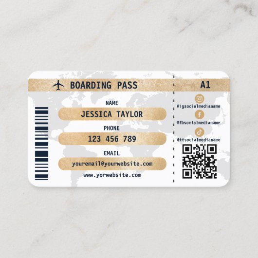 Paspoort Reizen Make-up Wereldkaart Boarding Pass Visitekaartje (Achterkant)