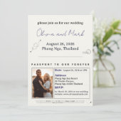 Paspoort RSVP-kaart – Navy & Gold | Bestemming Kaart (Staand voorkant)