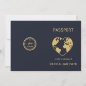 Paspoort RSVP-kaart – Navy & Gold | Bestemming Kaart (Achterkant)