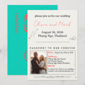 Paspoort RSVP Kaart – Teal & Koraal | Tropisch (Voorkant / Achterkant)