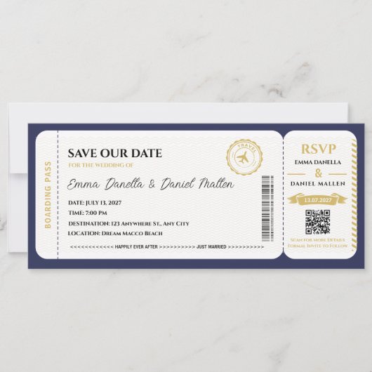 Paspoort Save the Date Huwelijk Bestemming Reizen  (Voorkant)