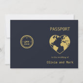 Paspoort Save the Date - Navy & Goud | Bestemming Kaart (Achterkant)