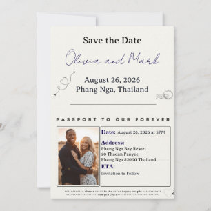 Paspoort Save the Date – Navy & Goud Bestemming Kaart