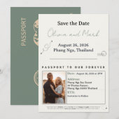 Paspoort Save the Date – Sage & Beige | Rustic Kaart (Voorkant / Achterkant)