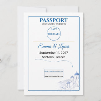 Paspoort Save the Date Santorini Bruiloft