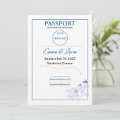 Paspoort Save the Date Santorini Bruiloft (Staand voorkant)