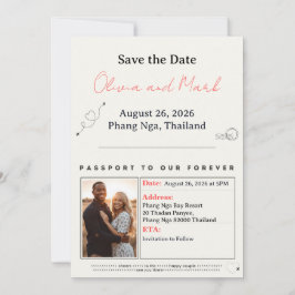 Paspoort Save the Date – Teal & Coral | Tropisch Kaart