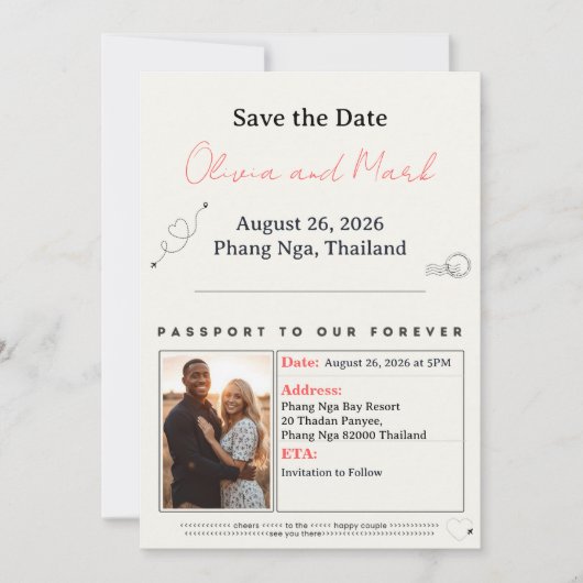 Paspoort Save the Date – Teal & Koraal | Tropisch Kaart (Voorkant)