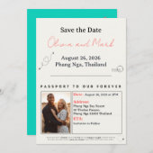 Paspoort Save the Date – Teal & Koraal | Tropisch Kaart (Voorkant / Achterkant)