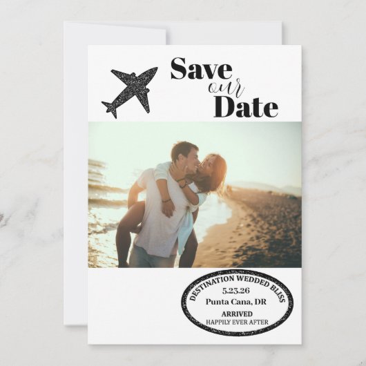 Paspoort Stempel Bestemming Trouwen Save the Date (Voorkant)