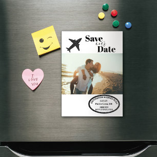 Paspoort Stempel Bestemming Trouwen Save the Date Magnetische Uitnodiging