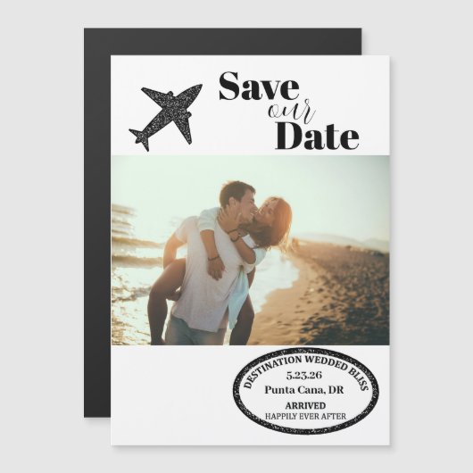 Paspoort Stempel Bestemming Trouwen Save the Date Magnetische Uitnodiging (Voorkant / Achterkant)