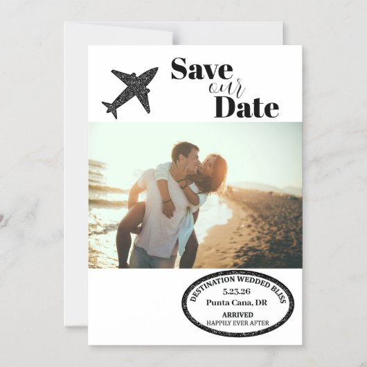 Paspoort Stempel Bestemming Trouwen Save the Date Magnetische Uitnodiging (Voorkant)
