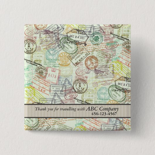 Paspoort Stempel Print Knop Vierkante Button 5,1 Cm (Voorkant)