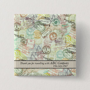 Paspoort Stempel Print Knop Vierkante Button 5,1 Cm