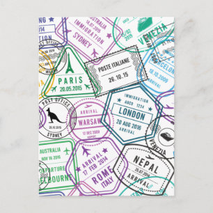 Paspoort Stempels Verslaafde Retro Wereldreiziger Briefkaart