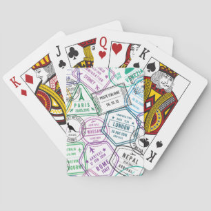 Paspoort Stempels Verslaafde Retro Wereldreiziger Pokerkaarten