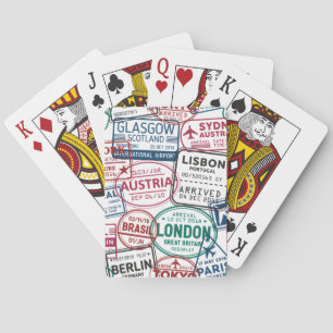 Paspoort Stempels Verslaafde Retro Wereldreiziger Pokerkaarten