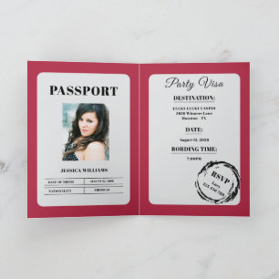 Paspoort stijl roze verjaardagsfeestje kaart