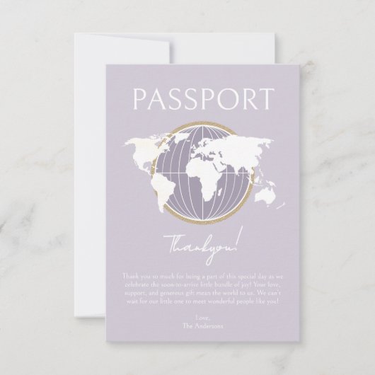 Paspoort Travel Baby shower Dank u kaart (Voorkant)