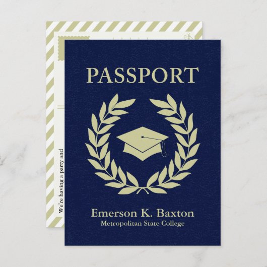 paspoort van de afstuderen uitnodiging briefkaart (Voorkant / Achterkant)