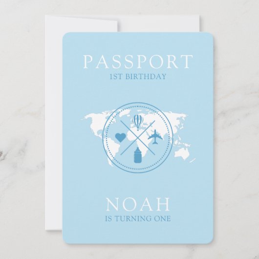 Paspoortavontuur begint met Blue Boy 1st Birthday Kaart (Voorkant)