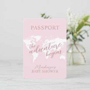 Paspoortavontuurthema Roze Baby shower Kaart