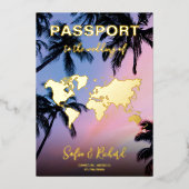 Paspoortbruiloft Bestemming Gold Foil-vliegtuighar Folie Uitnodiging (Voorkant)