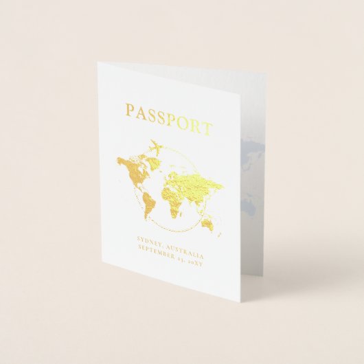 Paspoortbruiloft Uitnodiging Real Gold Foil Map (Voorkant)