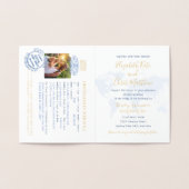 Paspoortbruiloft Uitnodiging Real Gold Foil Map (Binnen)