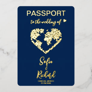 Paspoortbruiloft Wereldkaart QR-code bestemming Folie Uitnodiging