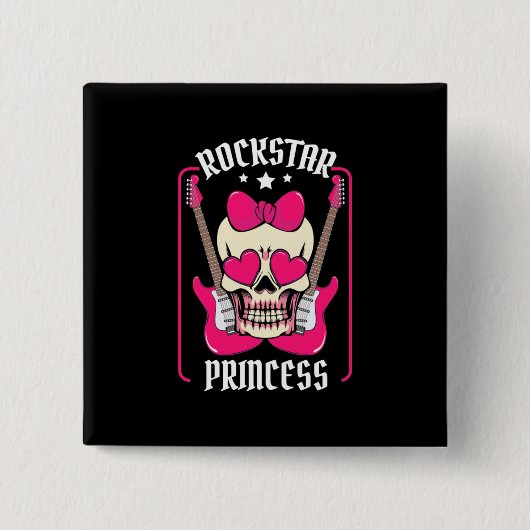 Paspoortcadeau | Rockstar Princess Skull Vierkante Button 5,1 Cm (Voorkant)