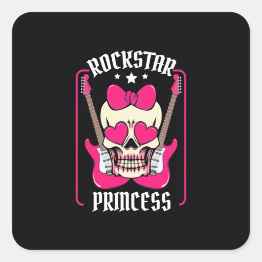 Paspoortcadeau | Rockstar Princess Skull Vierkante Sticker (Voorkant)