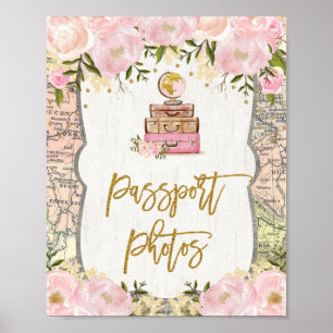 Paspoortfoto's Floral Reisjuffrouw aan Mrs Map Poster