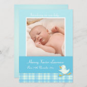 Paspoortkaart voor foto's - blauwe cheque aankondiging (Voorkant / Achterkant)