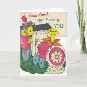 Paspoortkaart voor het retourneren van paastrainen feestdagen kaart