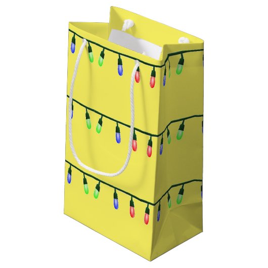 Paspoortlichten op geel klein cadeauzakje (Achterkant Gekanteld)