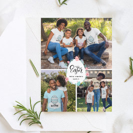 Paspoortnaam 3 Foto-collage Floral Egg Cute Briefkaart