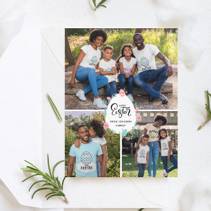 Paspoortnaam 3 Foto-collage Floral Egg Cute Briefkaart